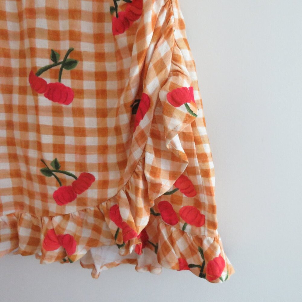 FARM Rio Orange Gingham Cherry Print Puff Sleeve Dress - Picture 8 of 16